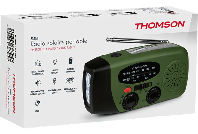 Thomson RT260 – Tragbares Radio, AM/UKW, USB-C, IPX3, 2'000 mAh Akku – Grün