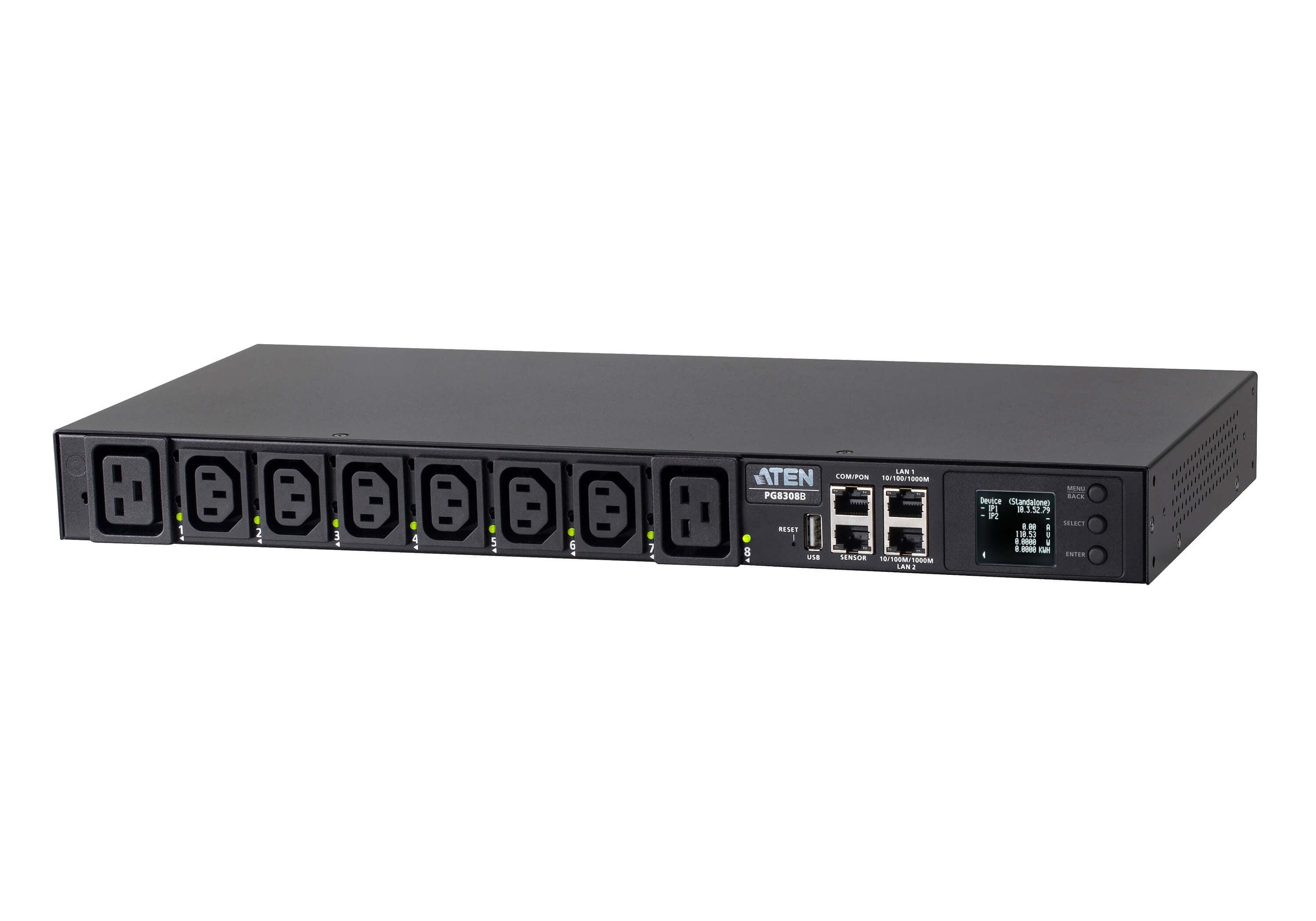 ATEN PG8308G – Rack-PDU gemessen, geschaltet, 6× IEC C13 + 2× IEC C19, 32 A, Stecker IEC 60309, 1U