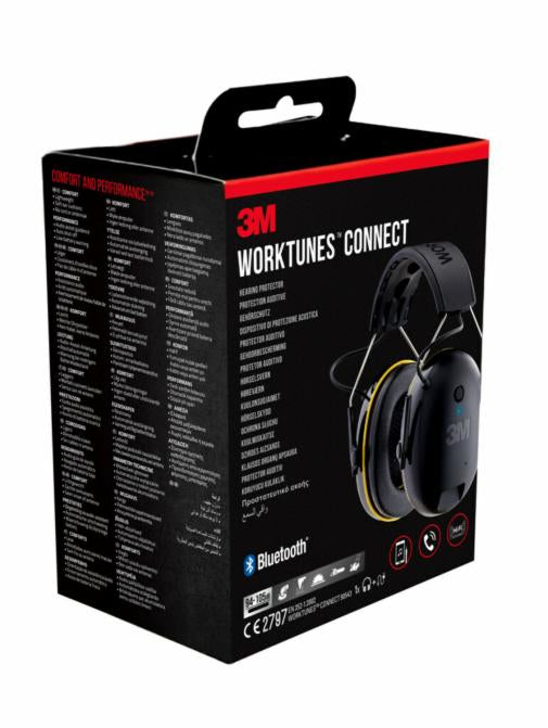 3M WorkTunes Connect Kapselgehörschutz – Bluetooth, mit Mikrofon, 31 dB, Kopfbügel, Schwarz