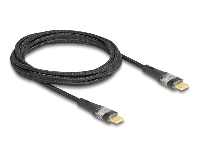 DeLOCK USB-C auf USB-C Kabel – USB 2.0 (480 Mbit/s) – 2 m – PD 100 W – Textilmantel – Schwarz