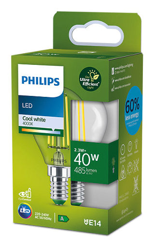 Philips LED-Leuchtmittel E14 A60 – Warmweiss 4000 K, 485 lm, 2,6 W – 1 Stk.