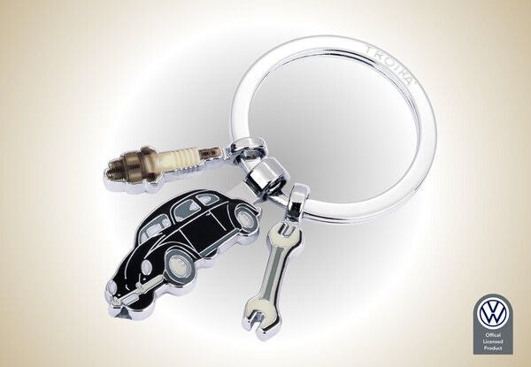 TROIKA Schlüsselanhänger VW Beetle – Metall, Schwarz/Silber, 40 × 67 mm