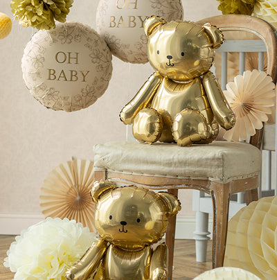 PartyDeco Folienballon Bär – Gold – 38 × 42 cm – 1 Stk