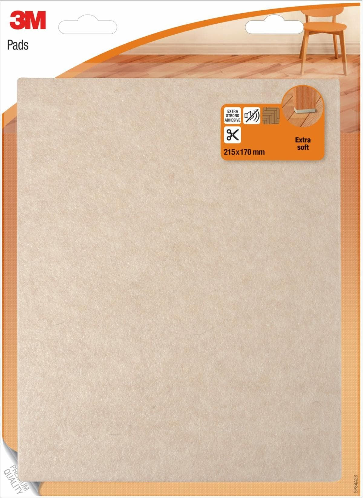 3M SP84A28 Möbelgleiter 215 × 170 mm – Filz – Grau – Extra starke Klebehaftung