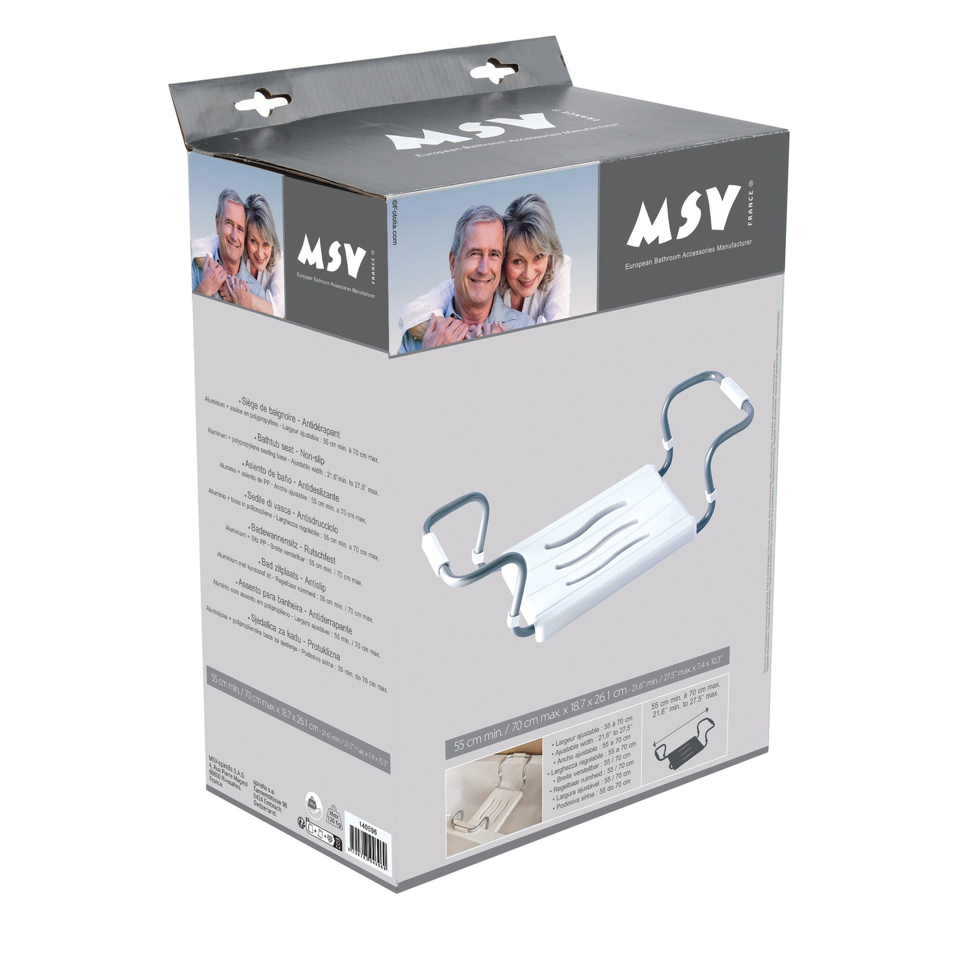 MSV Badewannensitz – 70×18,7×26,1 cm, Aluminium/Polypropylen, 120 kg, Weiss