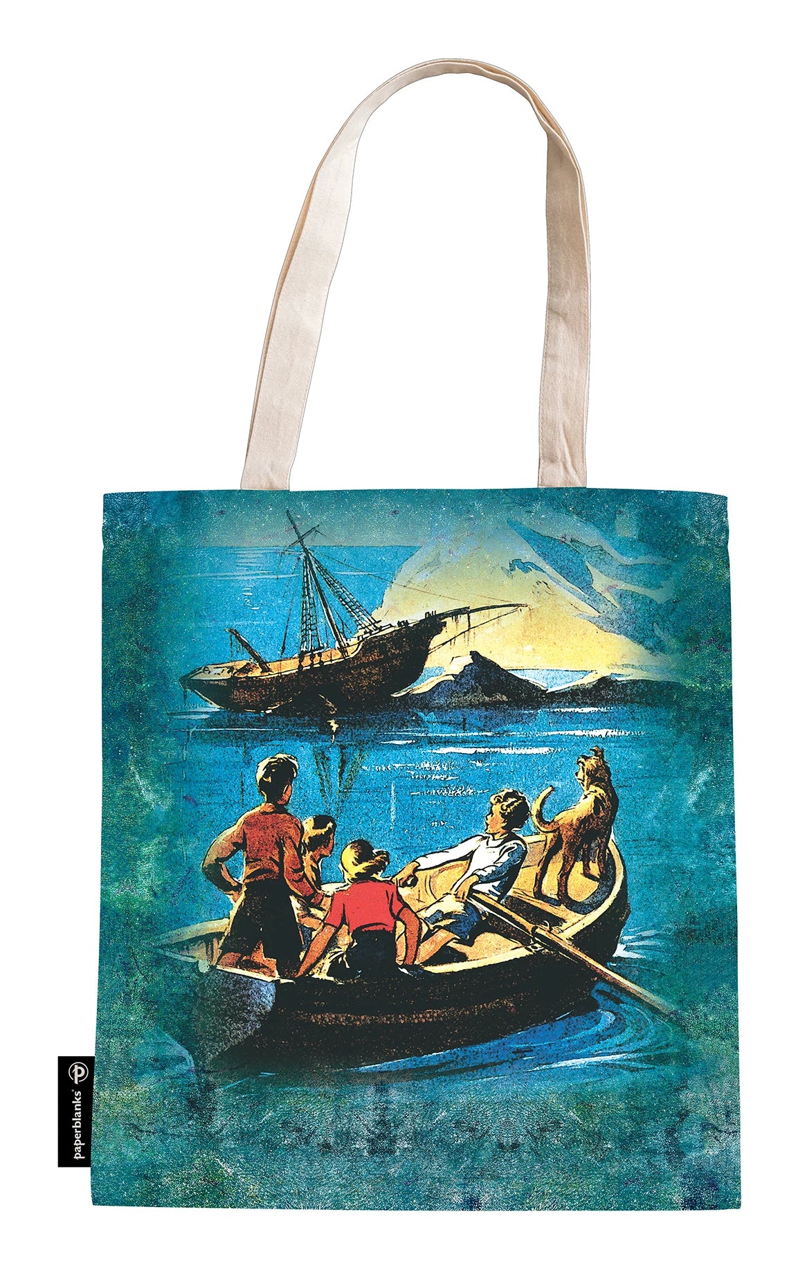 Paperblanks Canvas-Tasche Die fünf Freunde – 38 × 38 × 9 cm – Jute – Blau