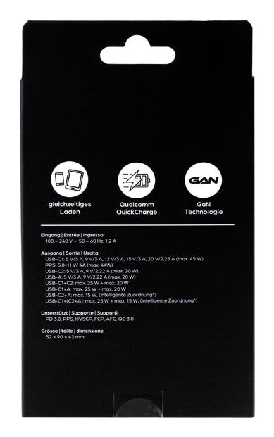 ONIT F02798 USB-Ladegerät 45 W – USB-C×2, USB-A×1 – PD 3.0, PPS, QC 3.0, GaN – EU-Stecker (Typ C), Weiss