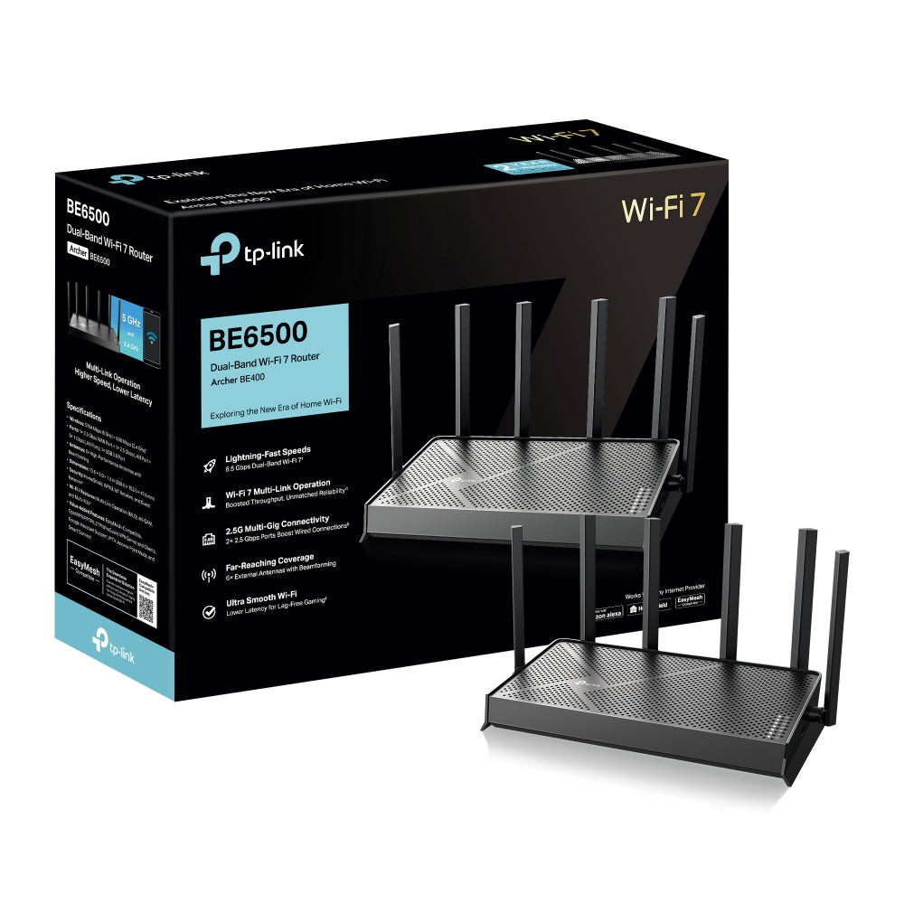 TP-Link Archer BE400 – WLAN-Router – Wi-Fi 7 Dual-Band (2,4/5 GHz), 6,5 Gbit/s, 2.5GbE