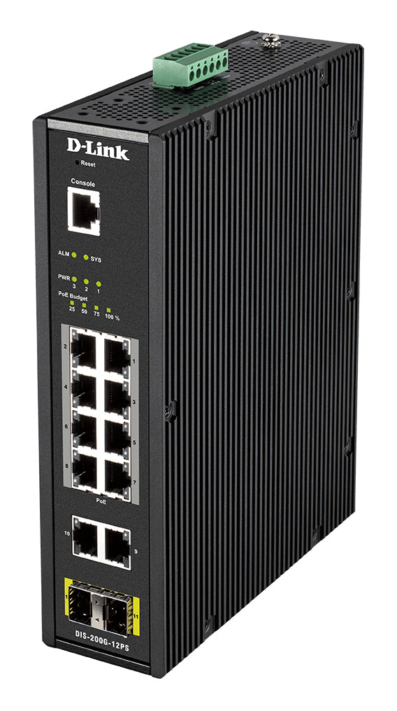D-Link DIS-200G-12PS – Managed Switch – 10×GbE, 2×SFP, L2, PoE+ 240 W, 19" Rack