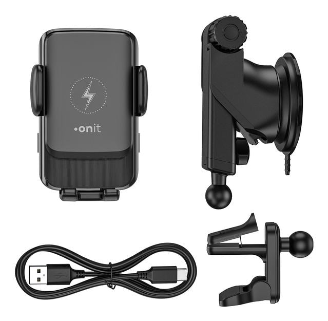 ONIT Smart – Kabellose Auto-Ladehalterung – Saugnapf, Armaturenbrett, USB-C, für Smartphones 60–90 mm – Schwa