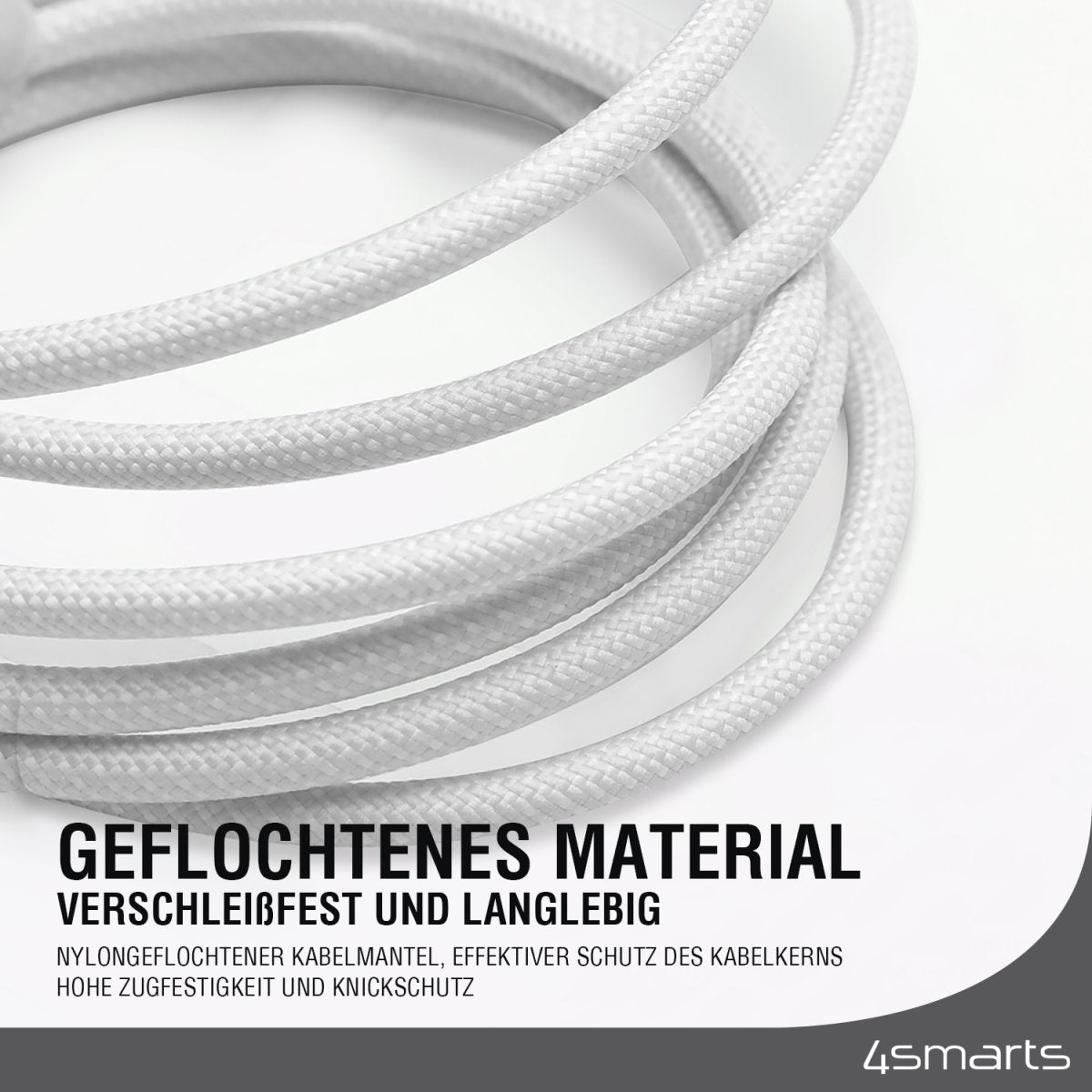 4smarts USB-C auf USB-C Kabel – USB 3.2 Gen 2 (10 Gbit/s) – 1,5 m – PD 240 W – Geflochten – Weiss