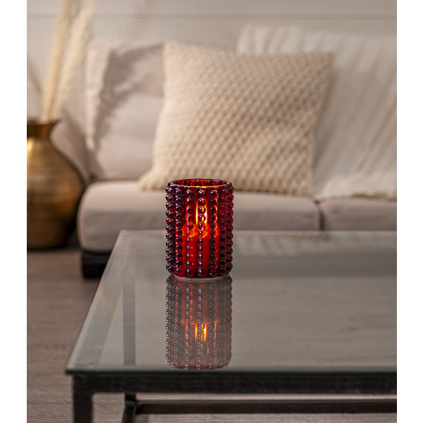 Star Trading LED-Teelicht Dotty – Ø 9 × 12,5 cm, 0,02 W, warmweiss, rot, batteriebetrieben, Timer 6 h/18 h