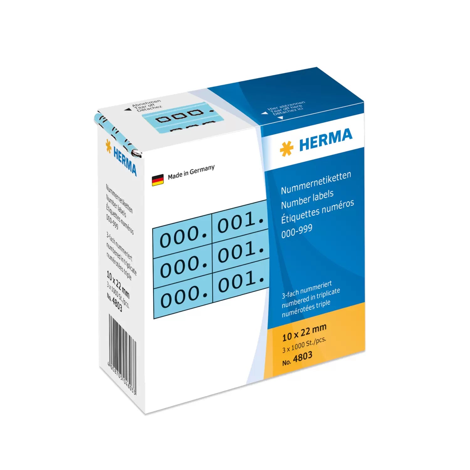 HERMA Schuletiketten – Motiv nummeriert 0–999 – 10×22 mm, 3000 Stk, Papier, permanent haftend