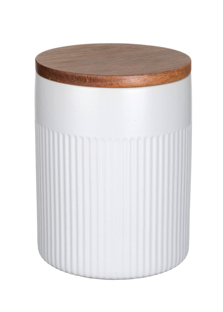 WENKO Vorratsdose 1,1 l, Ø 12 × 15,5 cm, Keramik/Holz, weiss/braun