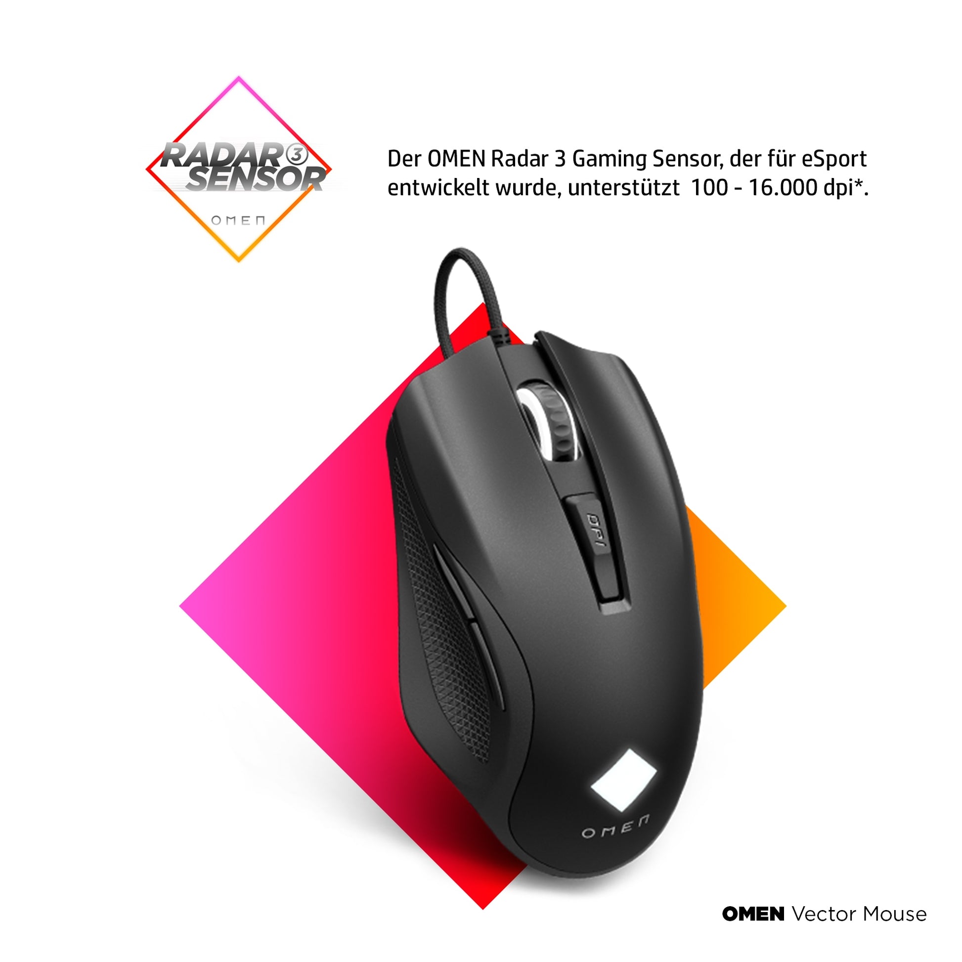 HP Gaming-Maus – Kabelgebunden (USB‑A), 16000 DPI, rechts, Schwarz