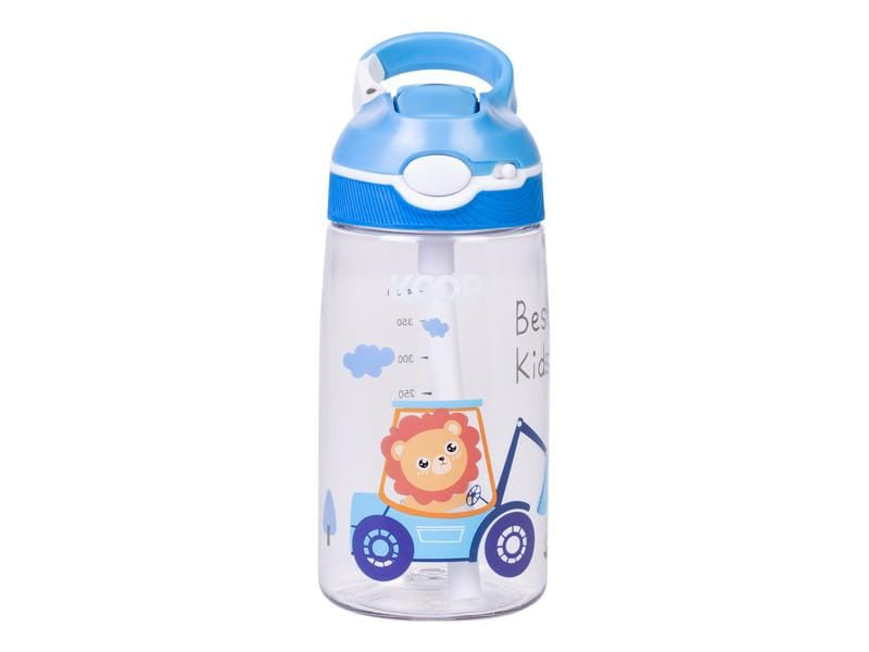 KOOR Bambini Leone Kindertrinkflasche 450 ml – mit Strohhalm, Tritan, Blau