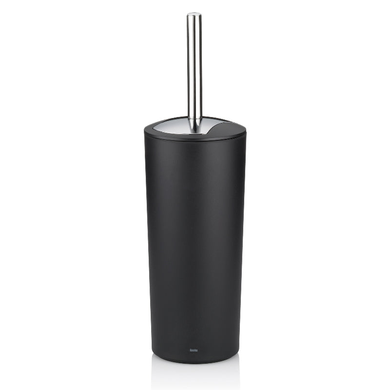 Kela WC-Bürstenset – Kunststoff, Edelstahl, schwarz, mit Deckel, H 36,5 cm, Ø 11 cm