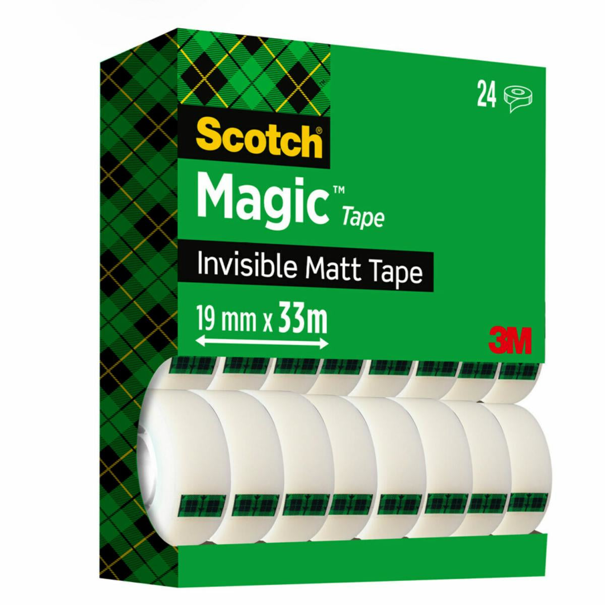 Scotch Magic Klebefilm matt/unsichtbar – 19 mm × 33 m, transparent, Acryl, wiederablösbar, 24 Rollen