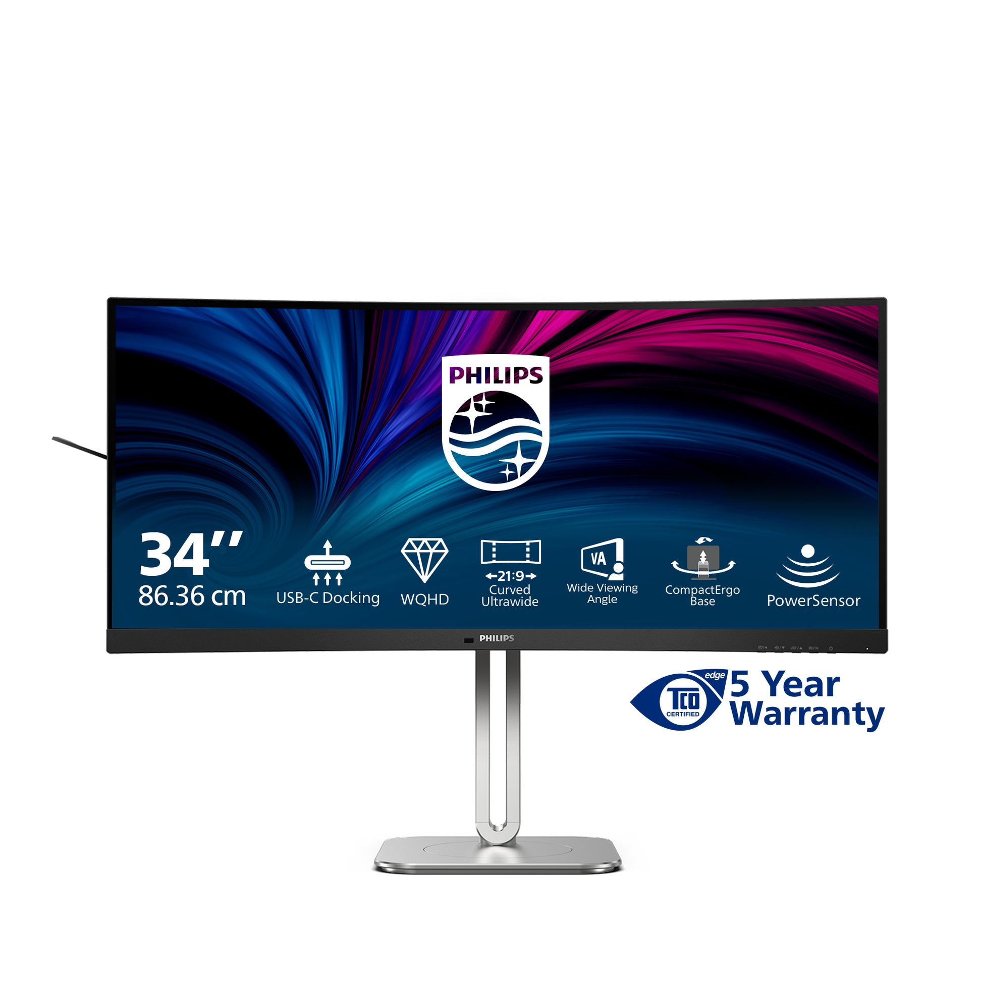 Philips 34B2U5600C/00 – Monitor, 34", VA, 120 Hz, 300 cd/m², KVM, USB-C, VESA 100 × 100, Schwarz