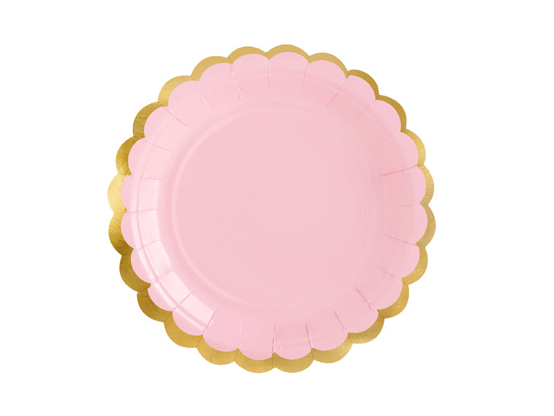 PartyDeco Teller, Papier/Karton – Ø 18 cm, Rosa mit Goldrand – 6 Stk.