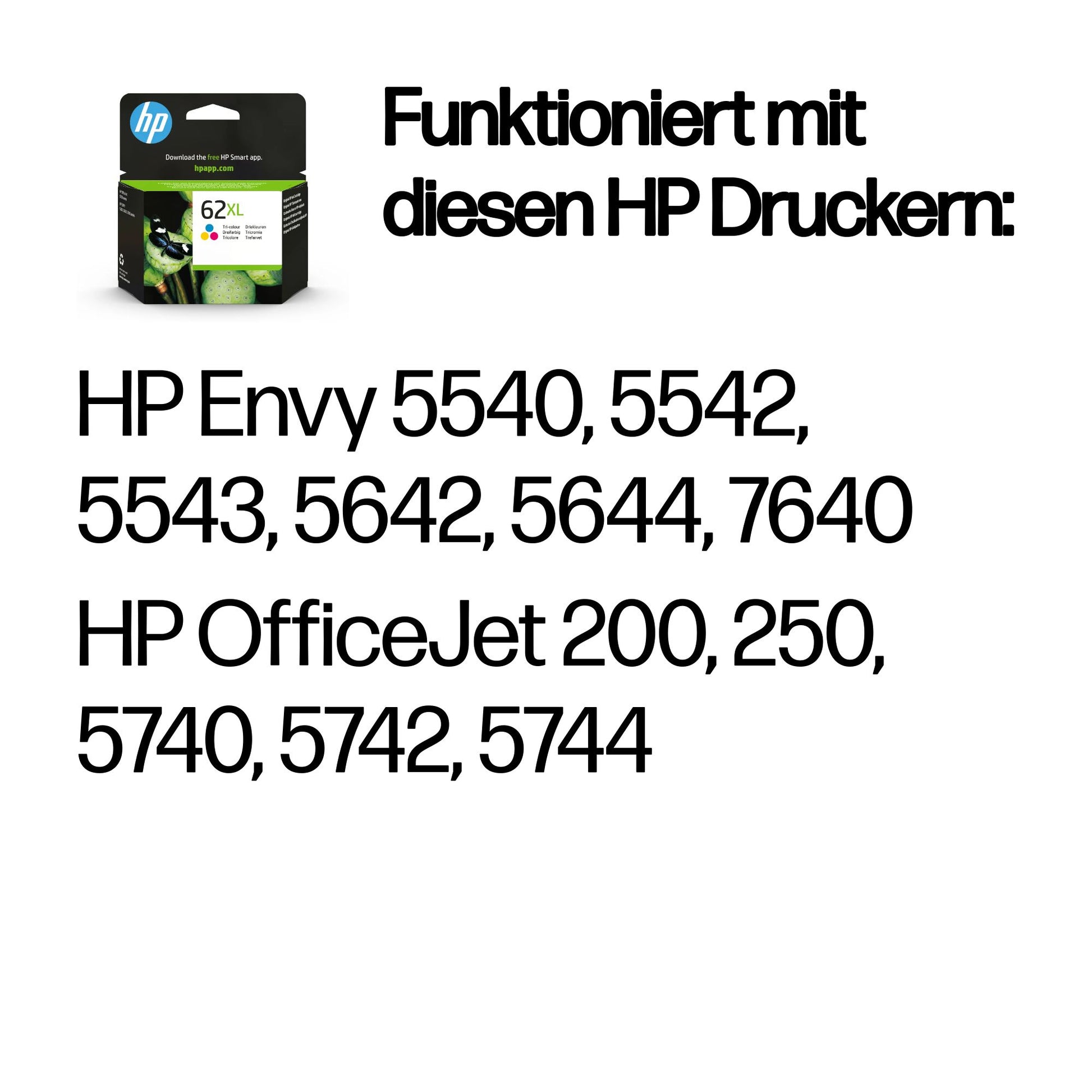 HP Tintenpatrone 62XL, Farbe, 415 Seiten – für 62/62XL