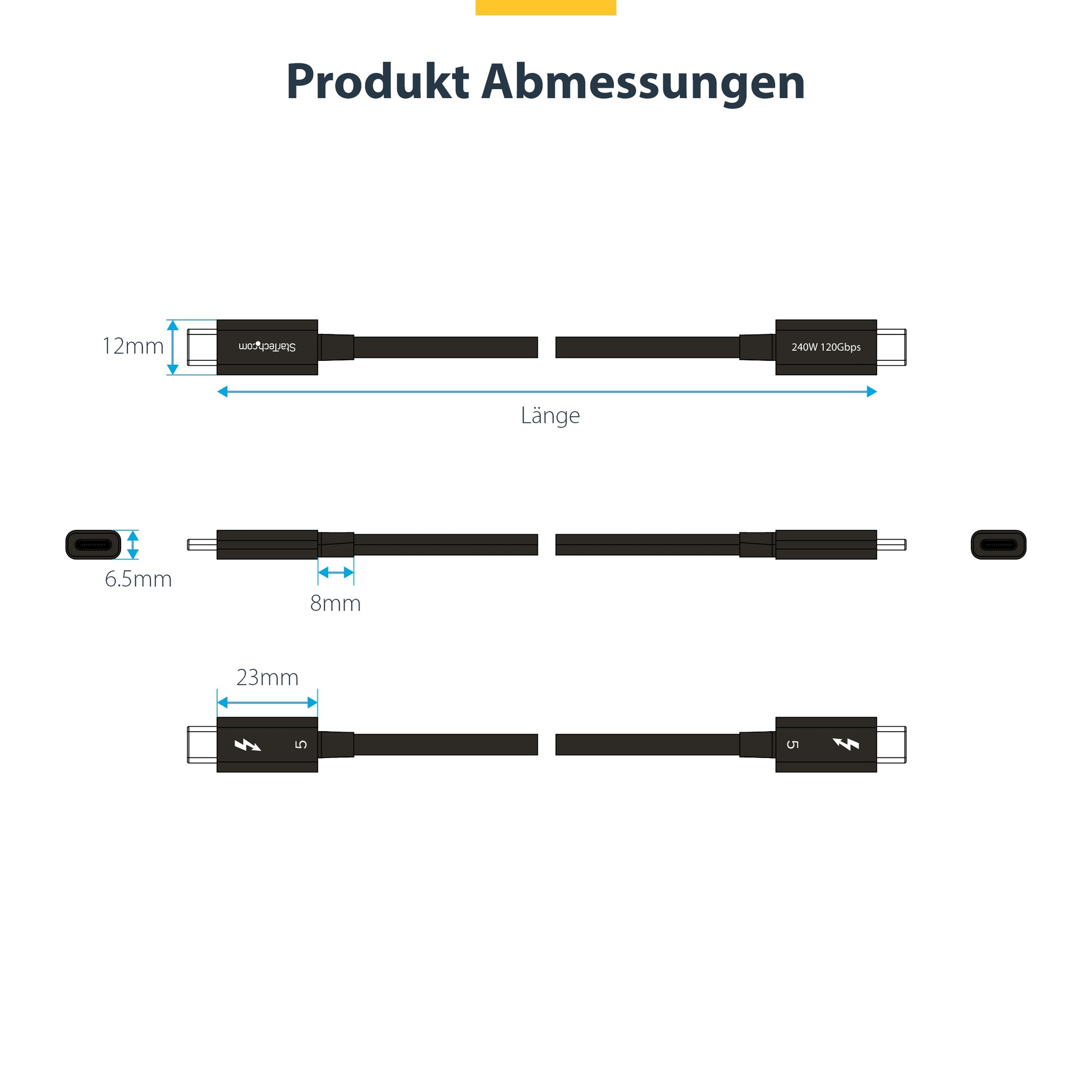 StarTech.com Thunderbolt 5 (USB-C) Kabel – 80 Gbit/s – 0,8 m – PD 240 W – 8K/60 – Thunderbolt-zertifiziert