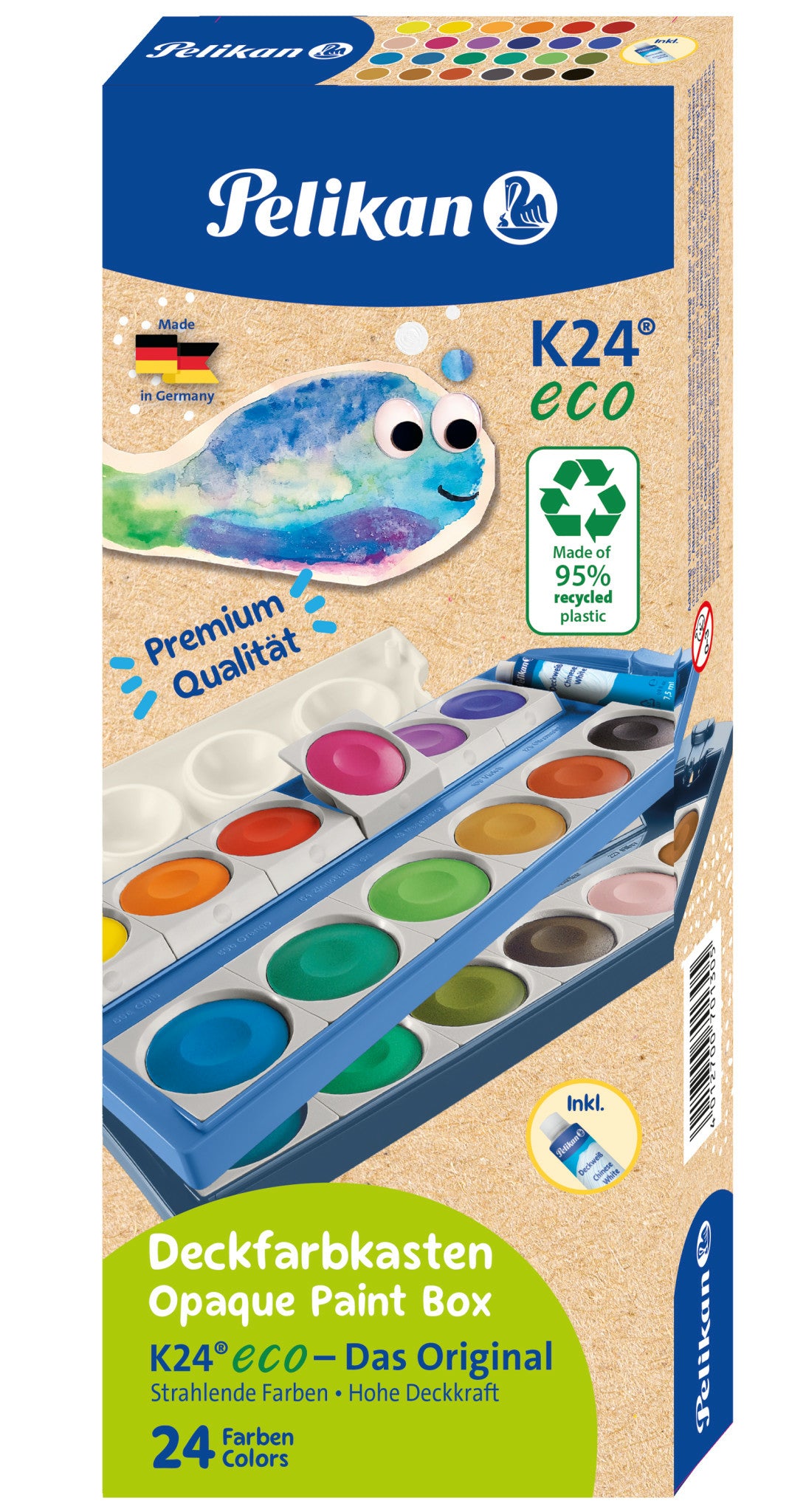 Pelikan K24 eco – Deckfarbkasten – 24 Farben, inklusive Deckweiss