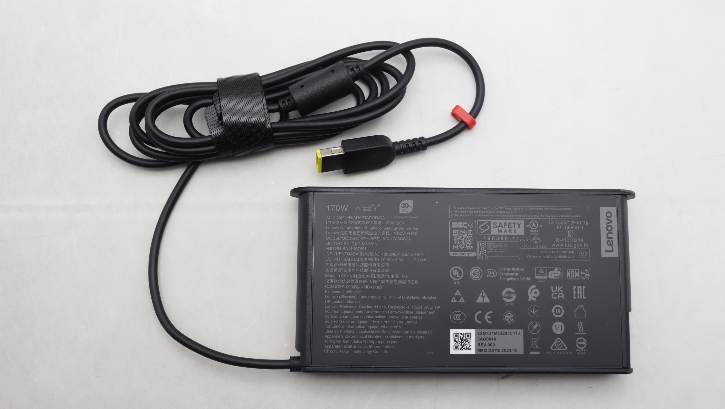 Lenovo Slim AC-Adapter Netzteil 170 W – 20 V, 8,5 A – für Lenovo-Laptops, schwarz