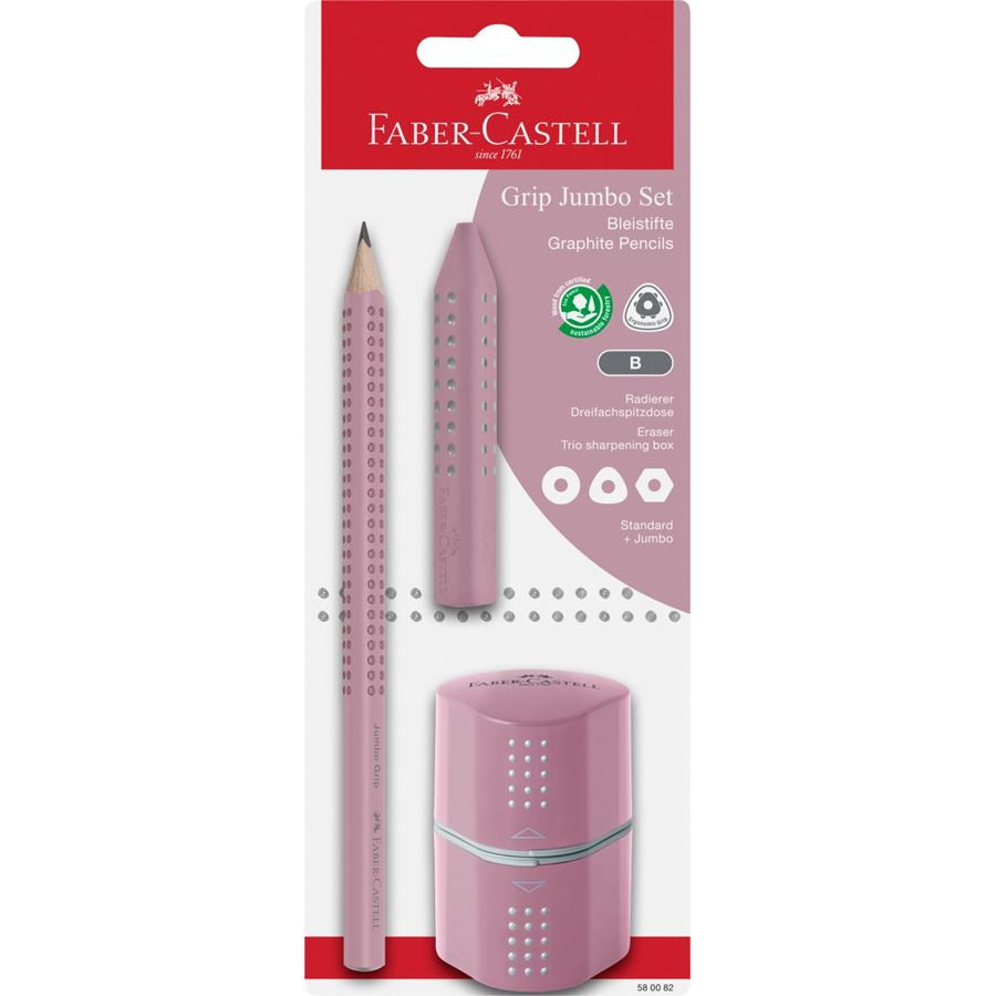 Faber-Castell Jumbo Grip Schreibset B, dreikantig – mit Spitzer & Radierer