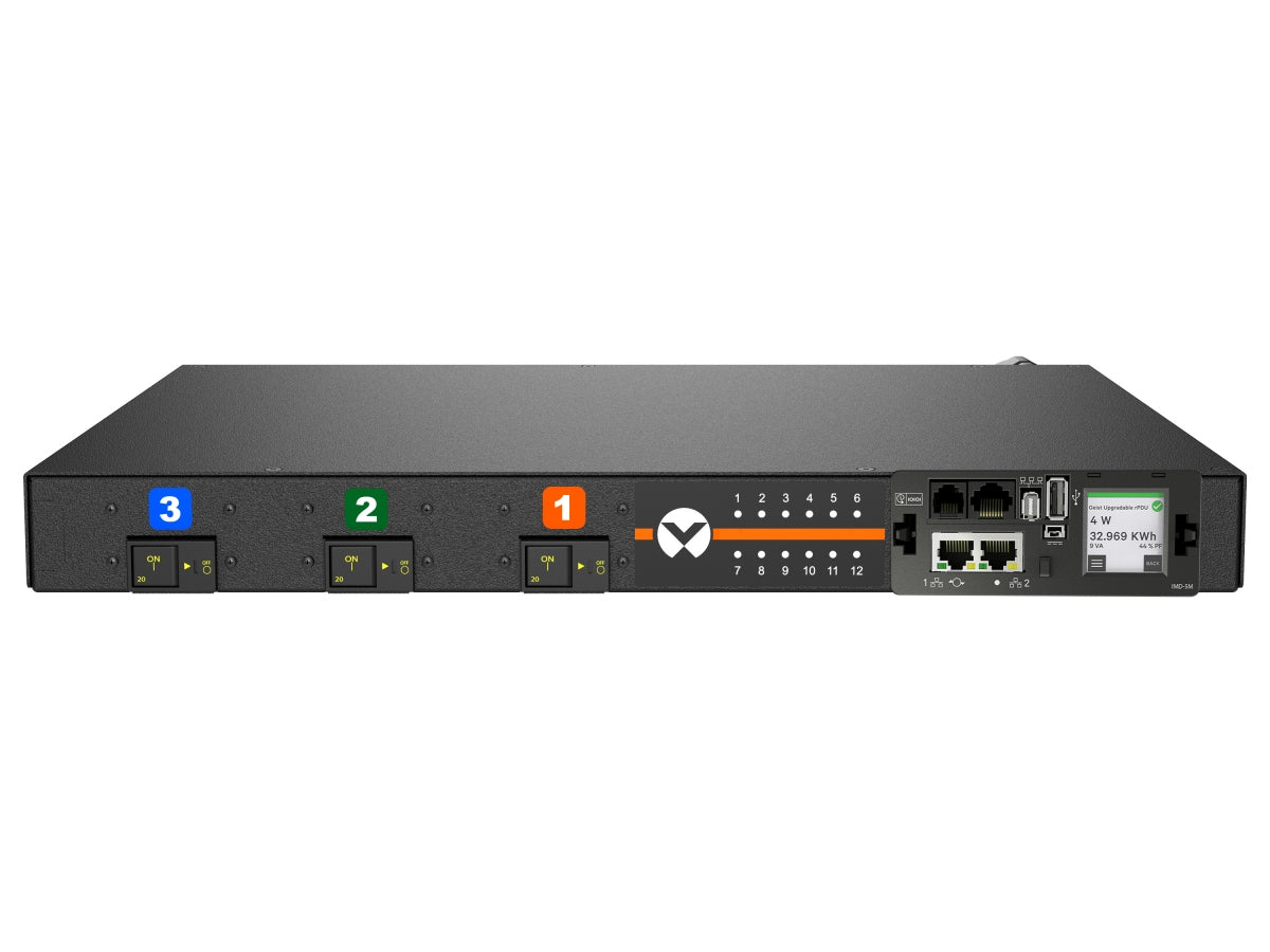 Vertiv Rack-PDU – Überwacht, Geschaltet, LCD, NMC, 1-ph, Horizontal 0U, 48 A 240/415 V, 12×C13/C19, 3 m