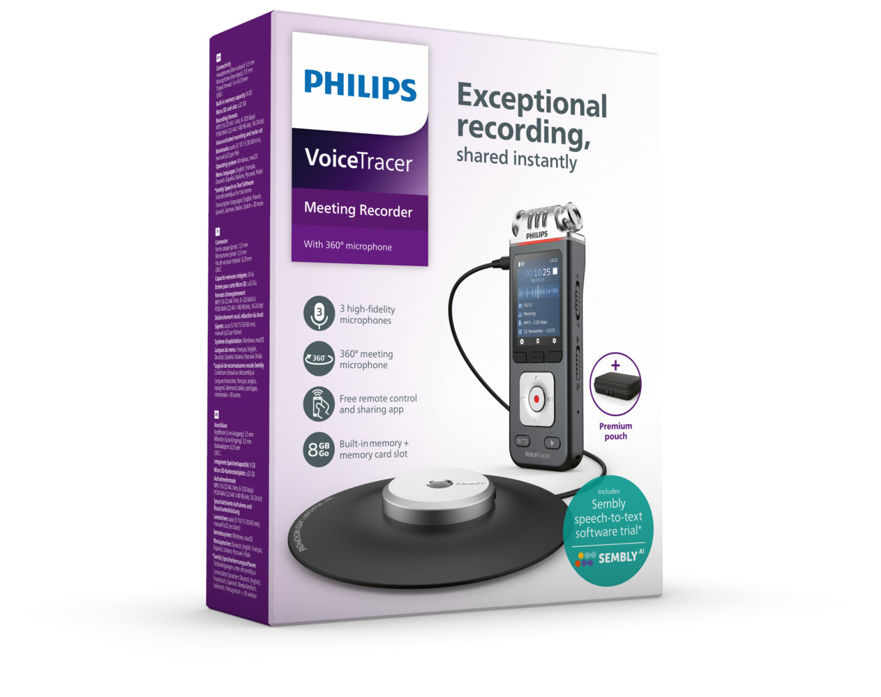 Philips VoiceTracer DVT8115 – Digitales Diktiergerät – 8 GB, mit Lautsprecher – Grau