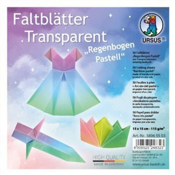 URSUS Origamipapier – 15 × 15 cm, Regenbogen, 115 g/m² – 50 Blatt