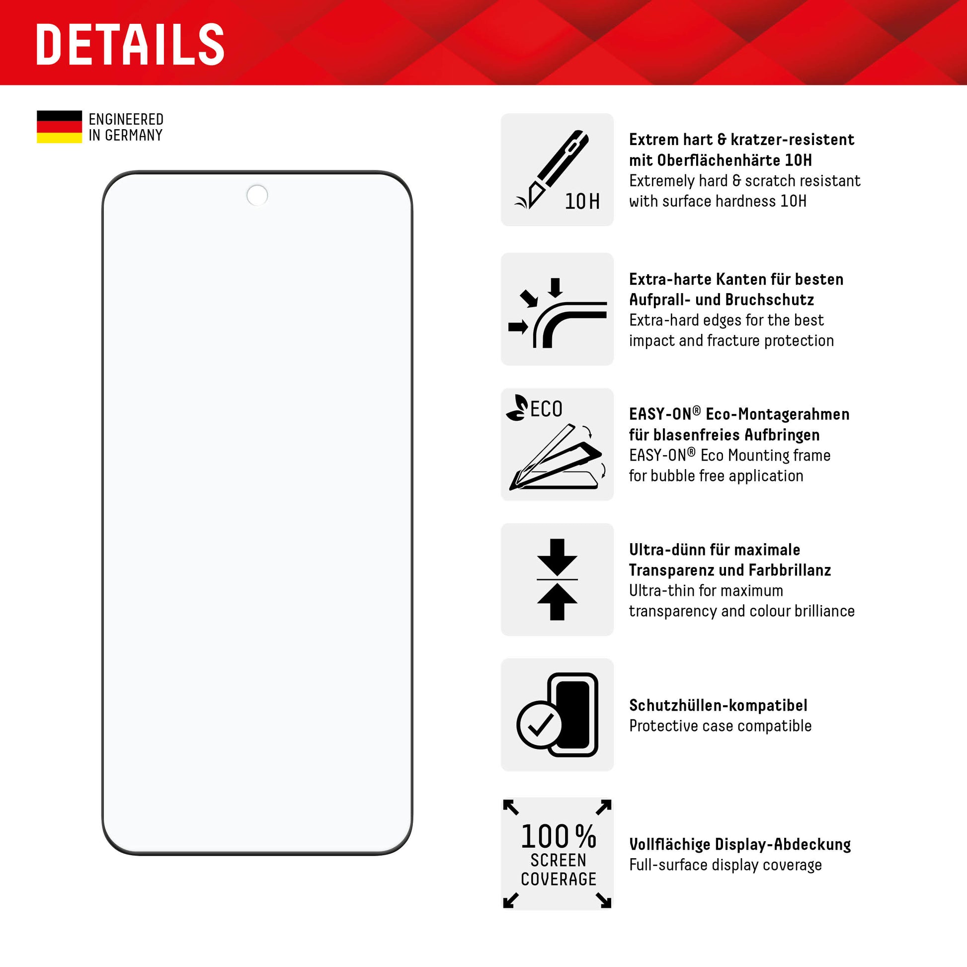 E.V.I. Displayschutz (Folie), Full Cover – für Xiaomi 14 – mit Applikator