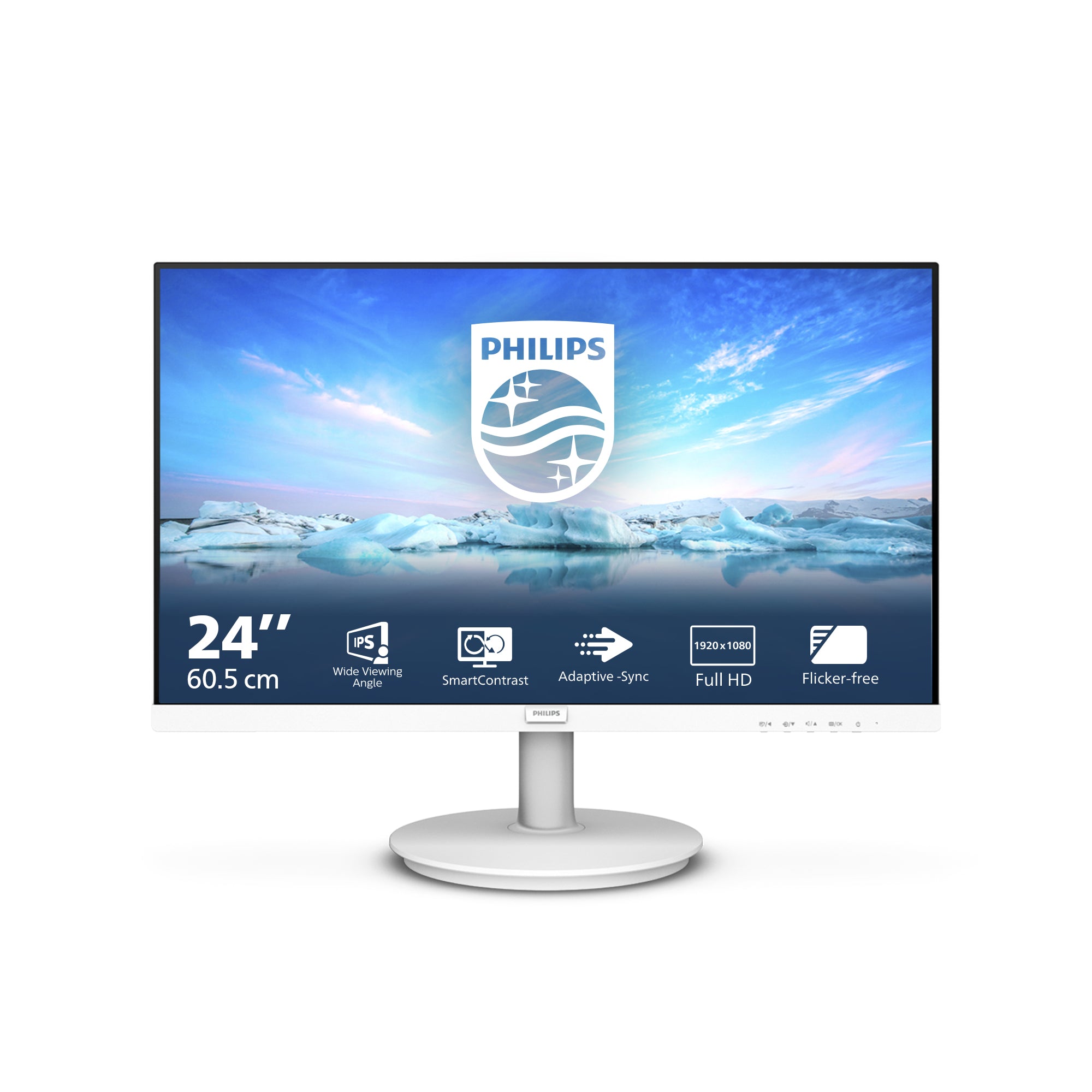 Philips 241V8AW/00 – Monitor, 23,8", 1920 × 1080 (Full HD), IPS, 75 Hz, 250 cd/m², VESA 100 × 100, Weiss