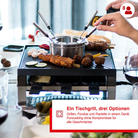 Solis Fondue-Set Combi-Grill 3 in 1 Typ 796 – Fonduetopf 1,3 l, 8 Personen, elektrisch – Edelstahl/Schwarz