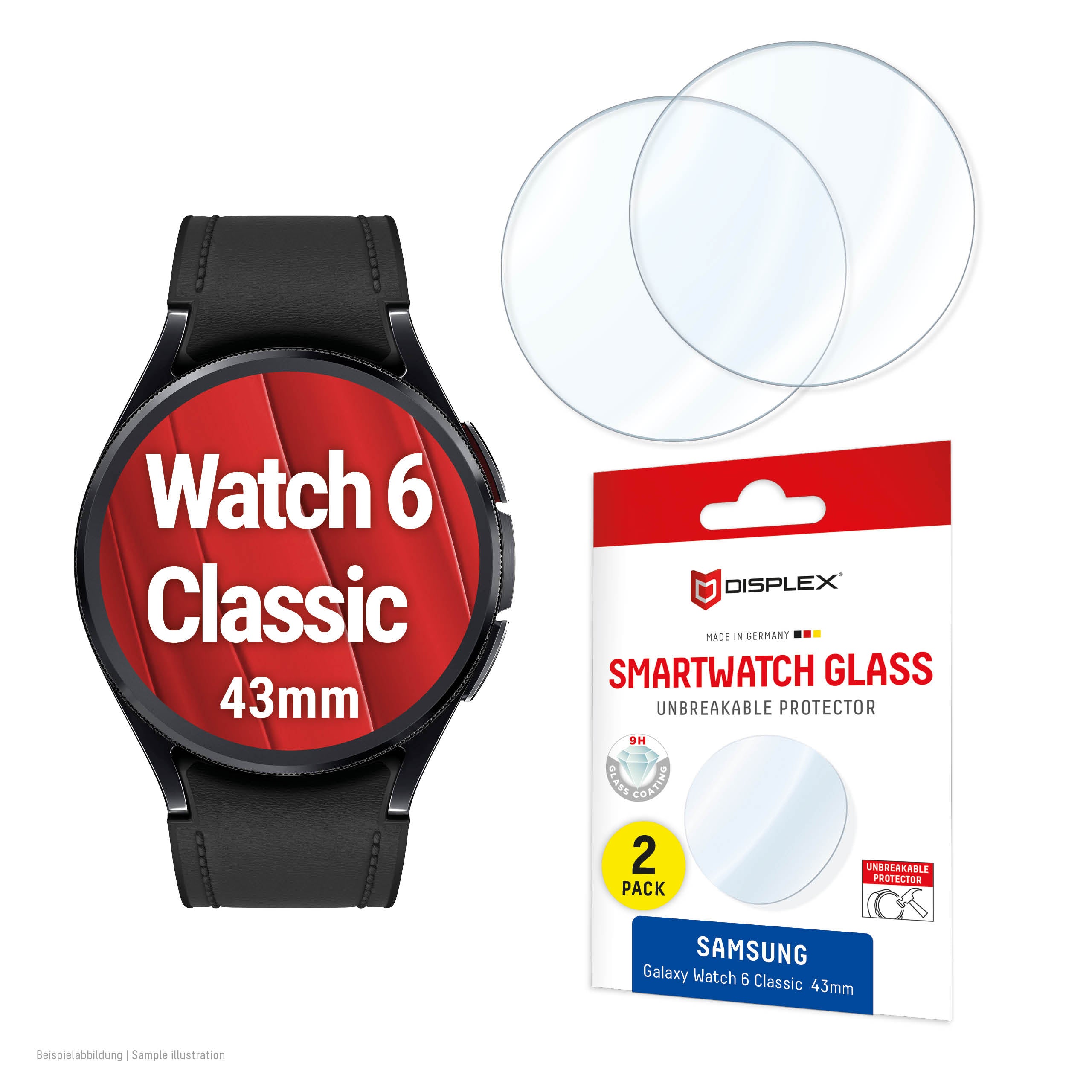 Displex Displayschutz für Galaxy Watch 6 Classic 43 mm – Gehärtetes Glas, Transparent