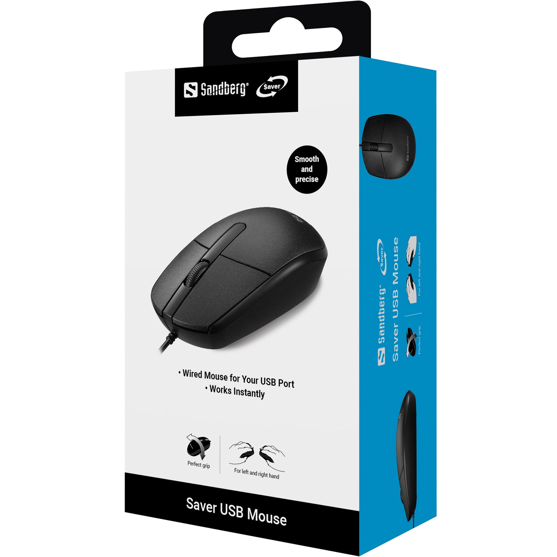 Sandberg Saver – Maus – Kabelgebunden (USB‑A), 1200 DPI, beidhändig, Schwarz