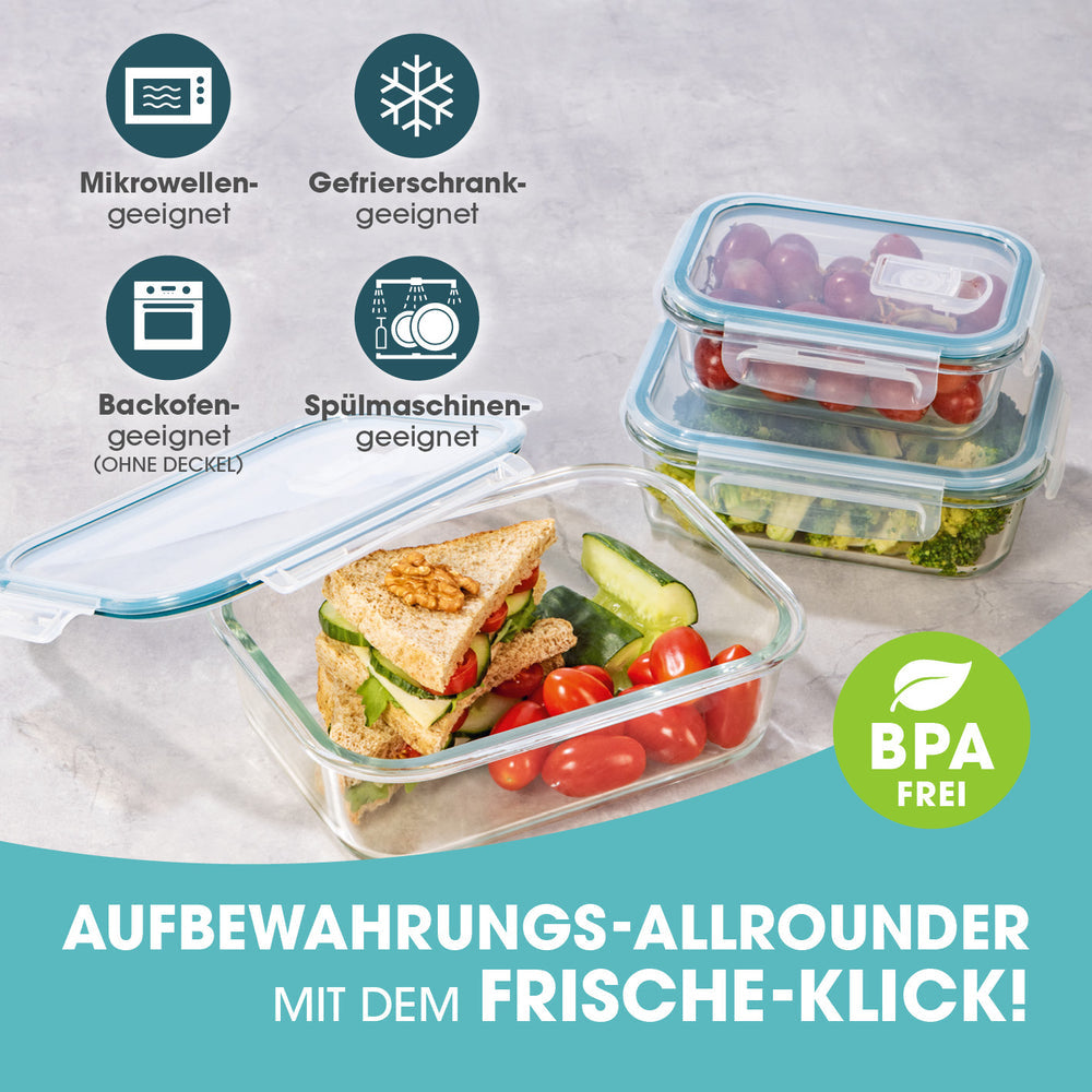Gourmetmaxx 3-teiliges Vorratsbehälter-Set, 2,1 l, Glas/Polypropylen (PP)/Silikon, Transparent