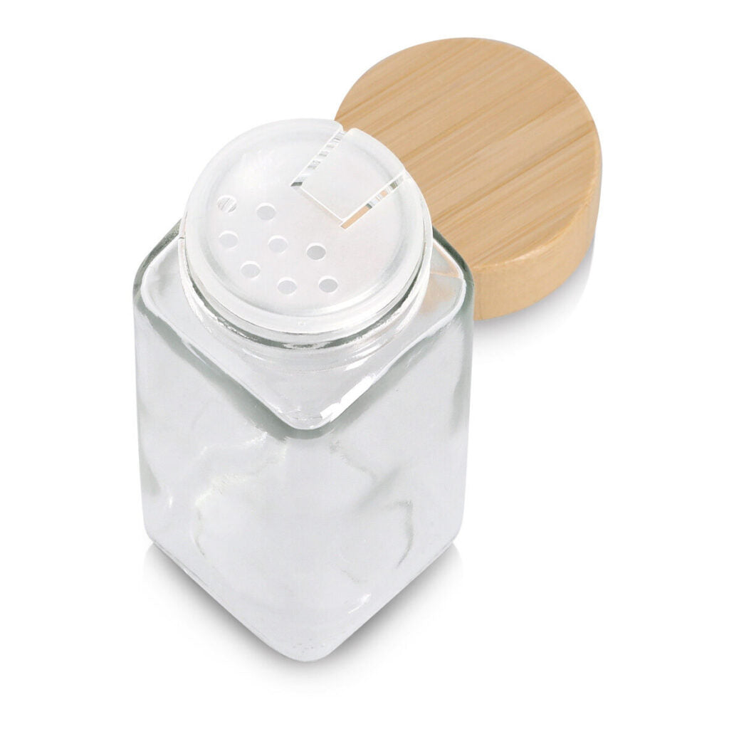 Zeller Present Vorratsdose 120 ml, 4,5 × 4,5 × 11 cm, Glas/Bambus/Polypropylen (PP), transparent/braun