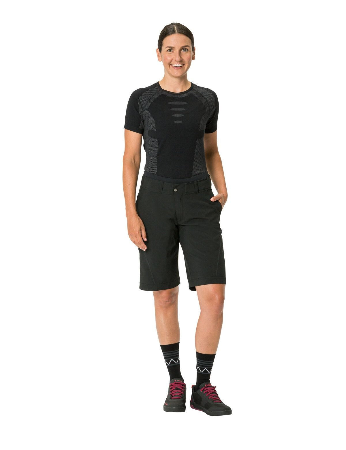 VAUDE Skorts – Grösse 38 – Schwarz, 100% Polyester, Stretch, Verstellbarer Bund