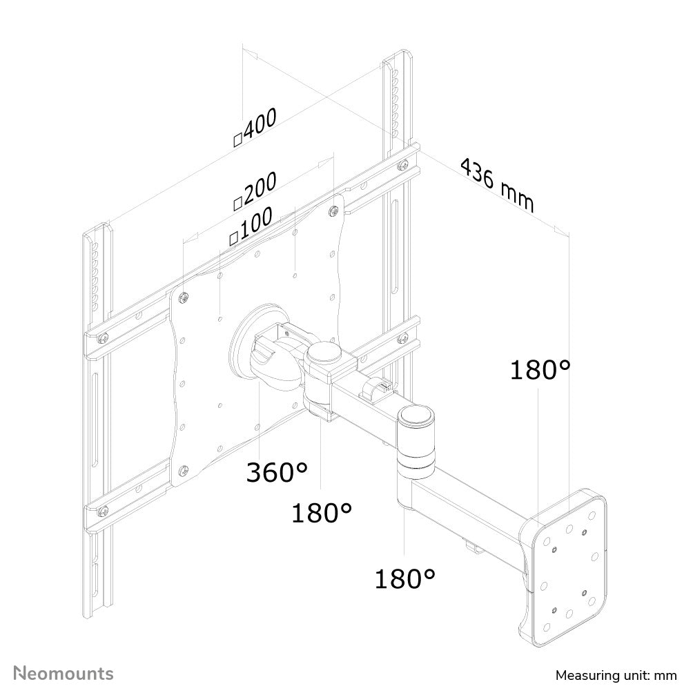 Neomounts FPMA-W960 – Wandhalterung, Full-Motion, schwenkbar, für 23–52", VESA 100×100–400×400, bis 25 kg