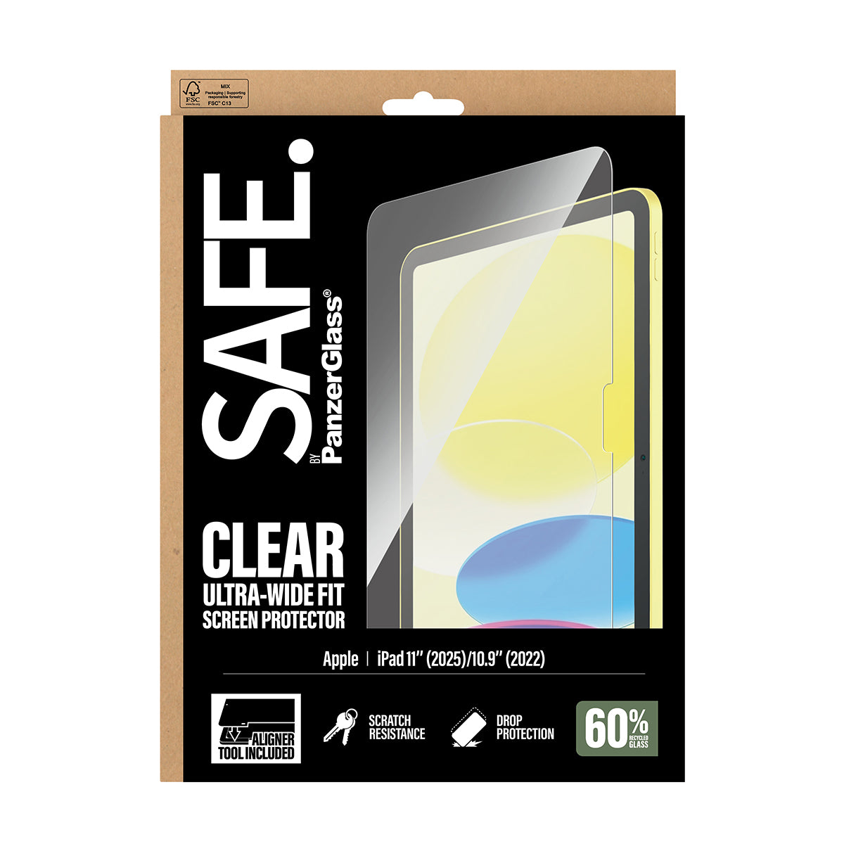PanzerGlass SAFE. Displayschutz – für Apple iPad 11" (2025), iPad 10,9" (2022), Stossschutz, Gehärtetes Glas