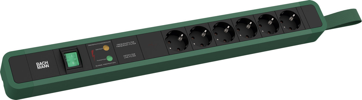 Bachmann PRIMO 2 Steckdosenleiste, 6×Schuko (CEE 7/3), mit Schalter, 2 m, Winkelstecker – grün