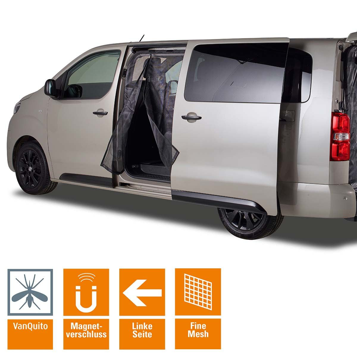 VanQuito Fliegengitter Tür – Schwarz – Fiberglas – Magnetverschluss – für Toyota (Fahrerseite, links)