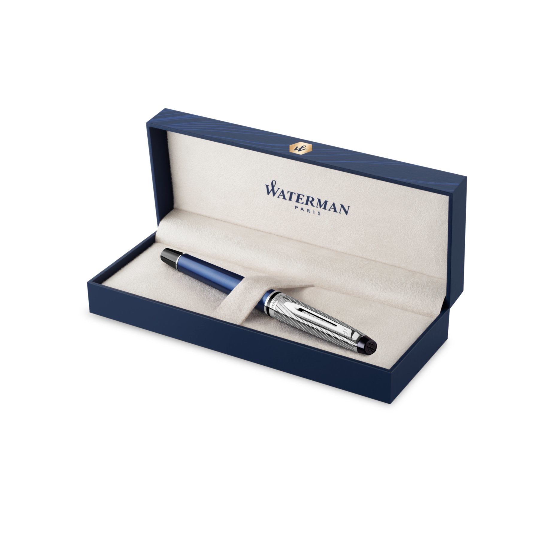 Waterman Expert Deluxe Palladium – Federspitze F – Metallic Blau