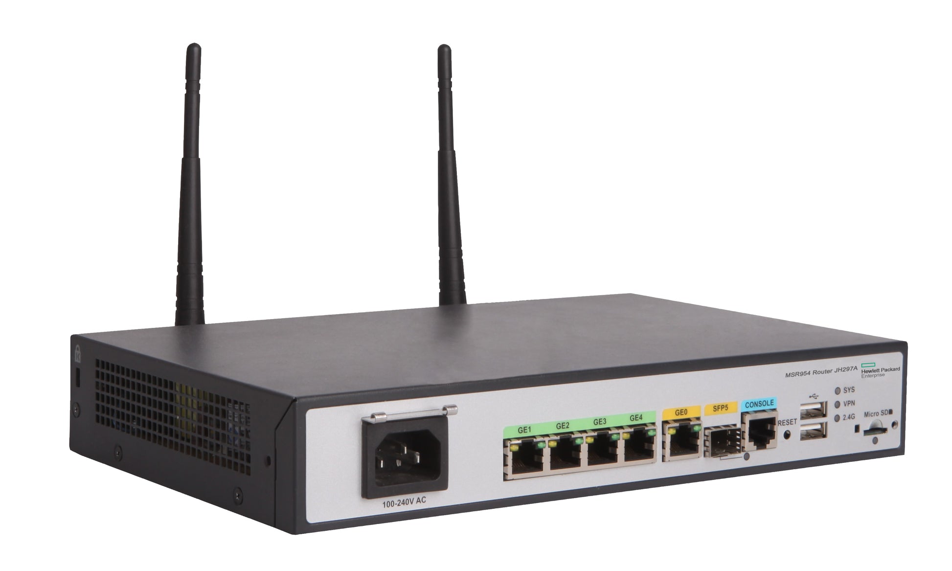 HPE MSR954-W – Wi-Fi 4 Router, 2,4 GHz, 4× 1GbE, USB 2.0, Grau
