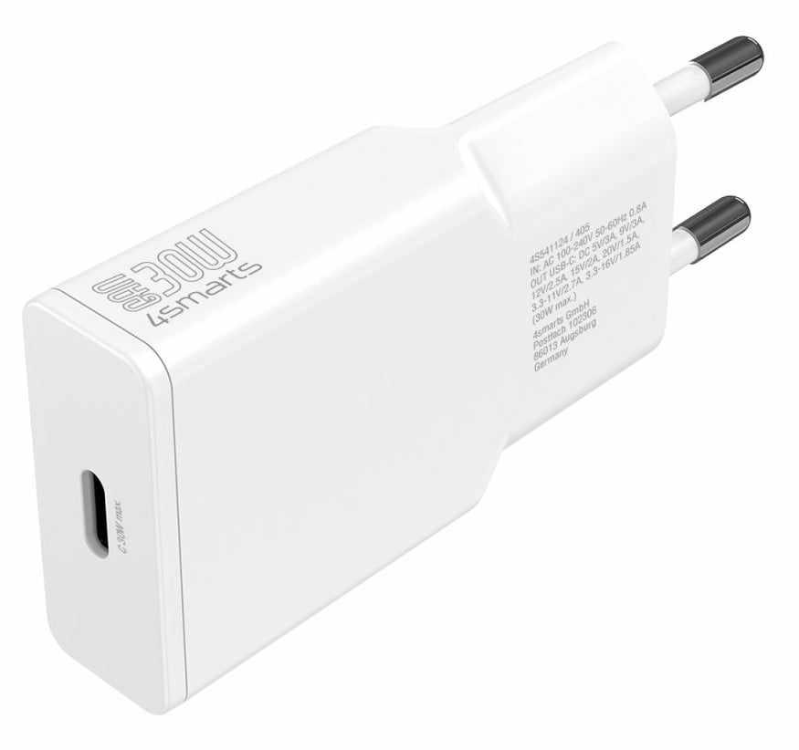 4smarts PDPlug Slim USB-Ladegerät 30 W – USB-C×1 – PD, GaN – für Smartphone, Tablet – Weiss
