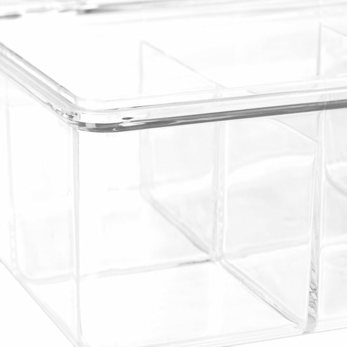 Relaxdays Teebeutelbox Kunststoff, 6 Fächer, 21,5 × 14,5 × 9 cm, transparent