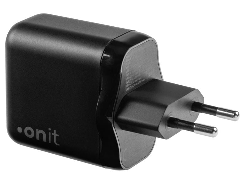 ONIT F02799 USB-Ladegerät 45 W – USB-C×2, USB-A×1 – PD 3,0, PPS, QC 3,0, GaN – EU-Stecker (Typ C) – Schwarz