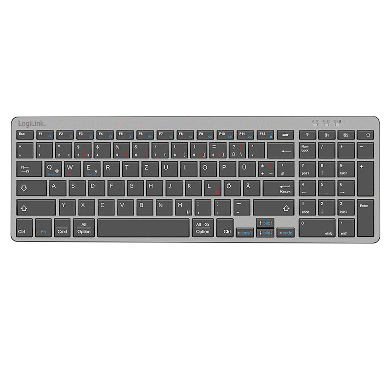 LogiLink Tastatur-Maus-Set – Bluetooth & 2,4 GHz – QWERTZ (DE) – Grau/Anthrazit
